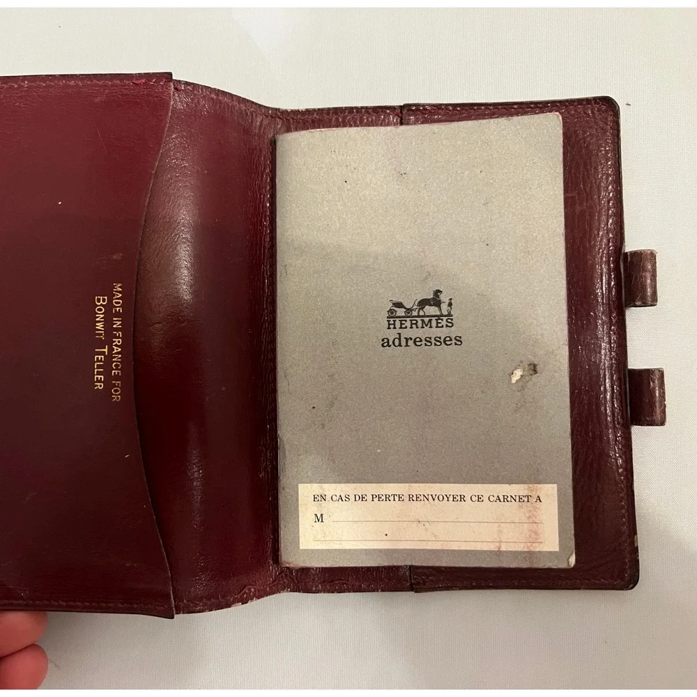 Vintage Hermes Paris Brown Leather Address Book & Sterling Silver Pencil